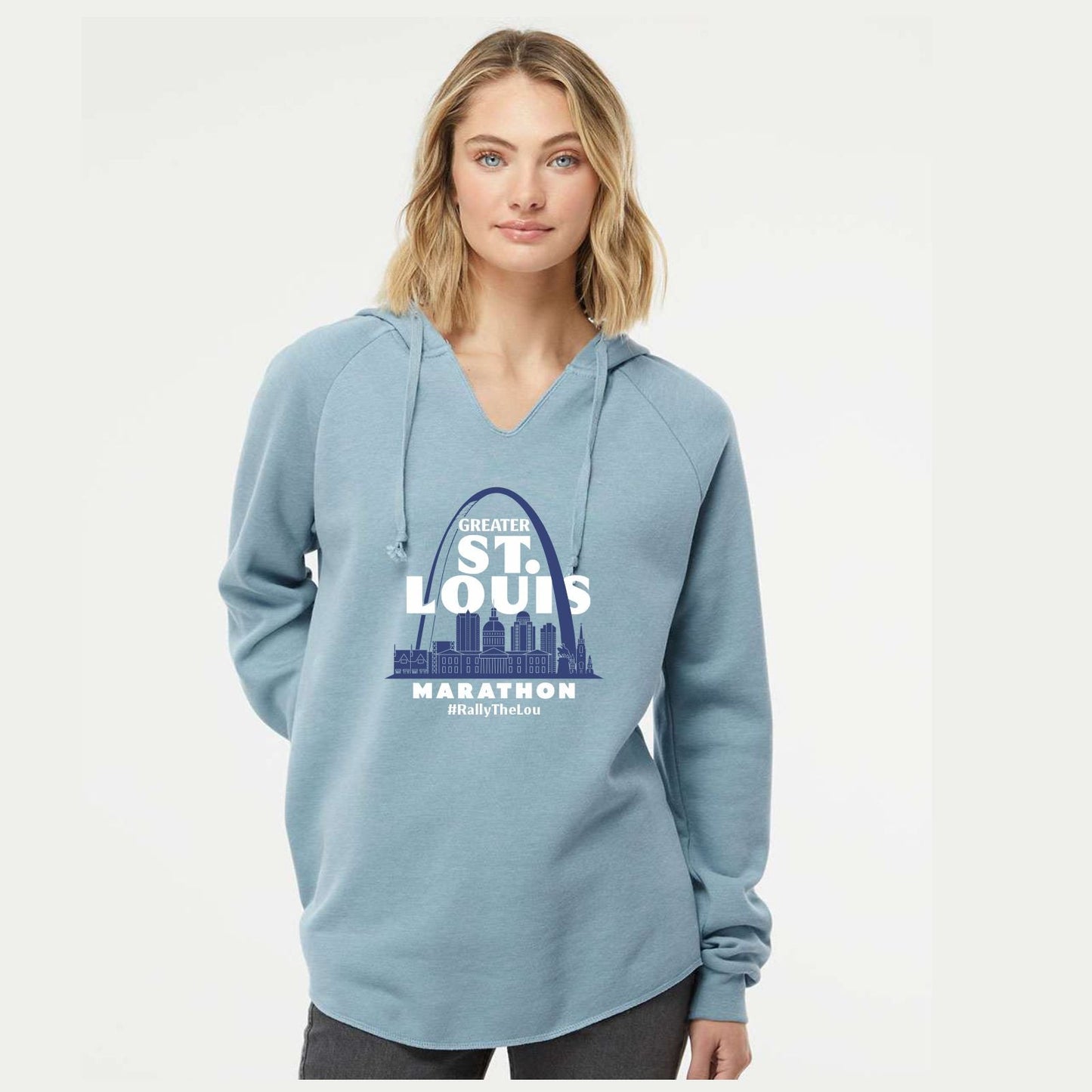 Women's Garment-Washed Hoody -Misty Blue- Arch